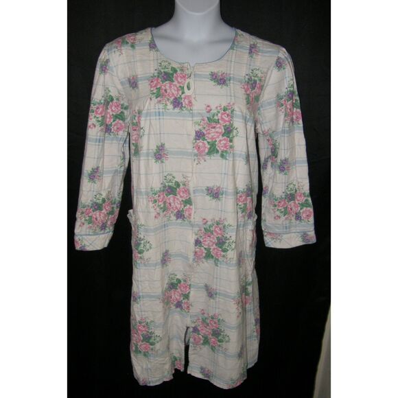 Vintage Floral Plus Sz 2X Soft Flannel Full Zip Lounge House Dress Front Pockets - Picture 1 of 4